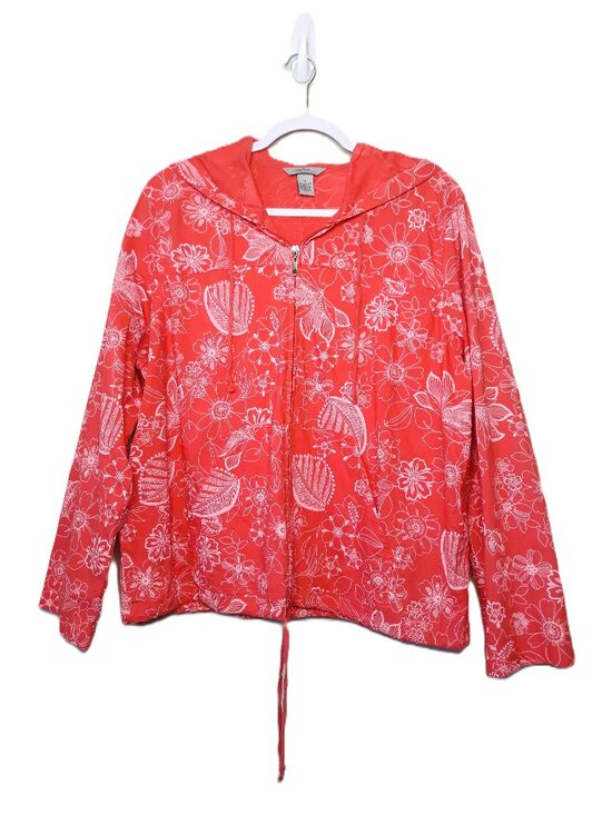 I.B. Diffusion Jackets & Blazers - Coral Floral Cotton Zip-Up Jacket with Hood Lightweight